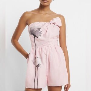 Express strapless floral knot bow romper